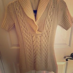 Cream short sleeve cowl neck sweater